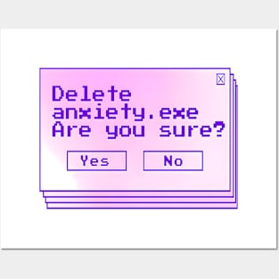 Funny Anxiety Pixel Art - Delete Anxiety.exe | Retro Computer Design Posters and Art